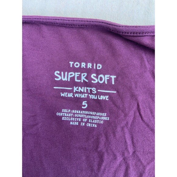 Torrid Super Soft Knit Top Women's 3X Wine Purple Lace Bishop Sleeves Stretchy - Picture 6 of 12